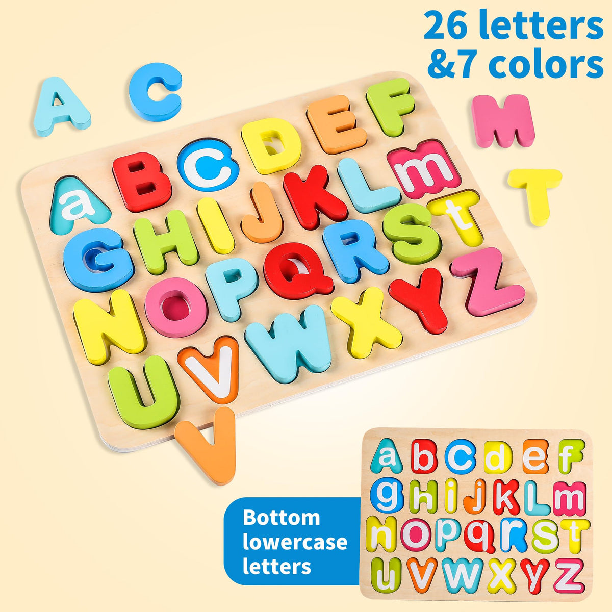 Aile Toddler Wooden Alphabet Peg Puzzle – Montessori Learning Toy for 3-5 Years