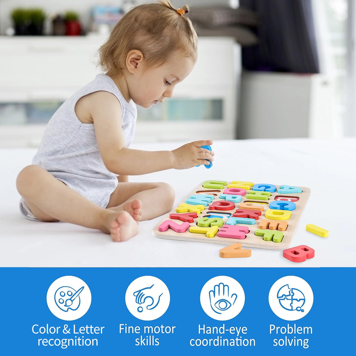 Aile Toddler Wooden Alphabet Peg Puzzle – Montessori Learning Toy for 3-5 Years