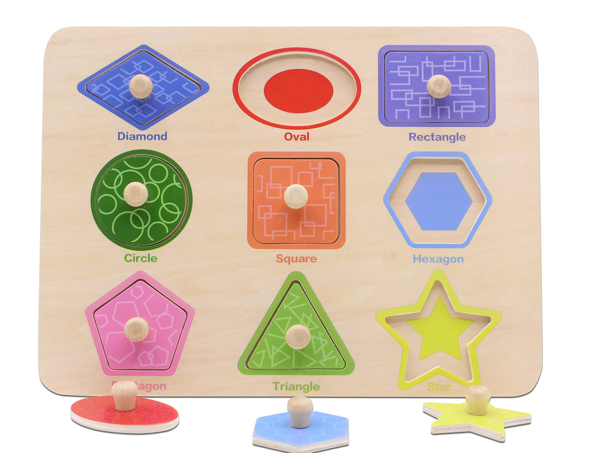 AILE Toddler Wooden Shape Peg Puzzle – Preschool Learning Board for Shapes & Colors