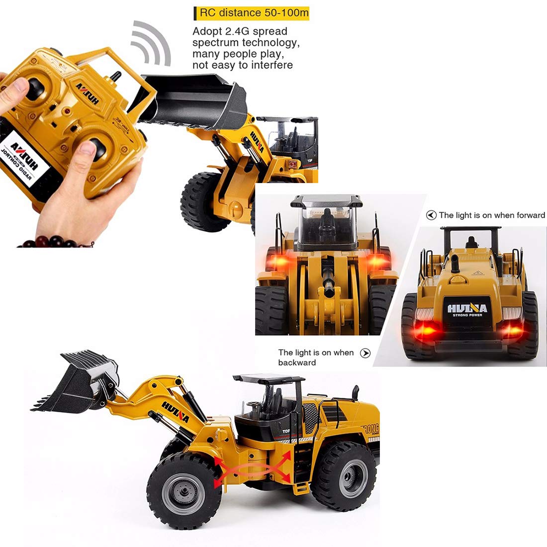 Ailejia 1/14 RC Wheel Loader – 2.4GHz Front Loader, 10-Channel Metal Bulldozer Toy