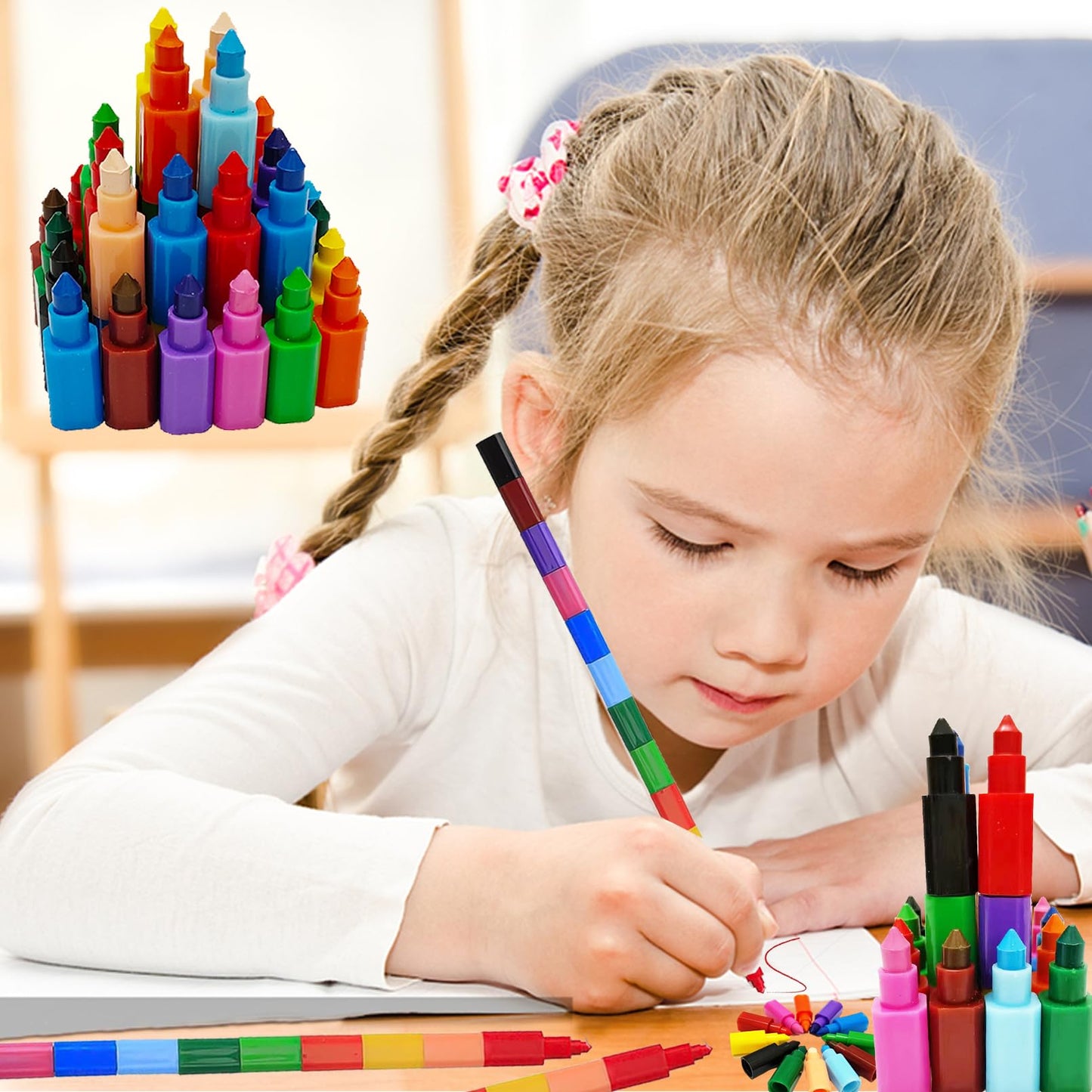 ailixinda 12-Piece Stacking Crayons – Buildable Rainbow Colors for Kids