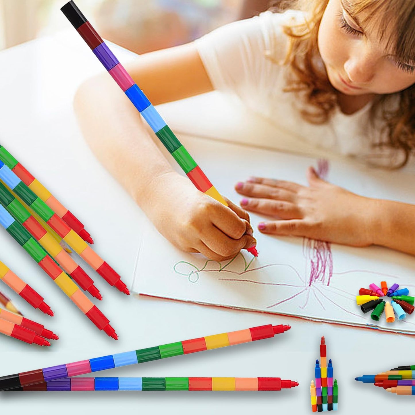ailixinda 12-Piece Stacking Crayons – Buildable Rainbow Colors for Kids
