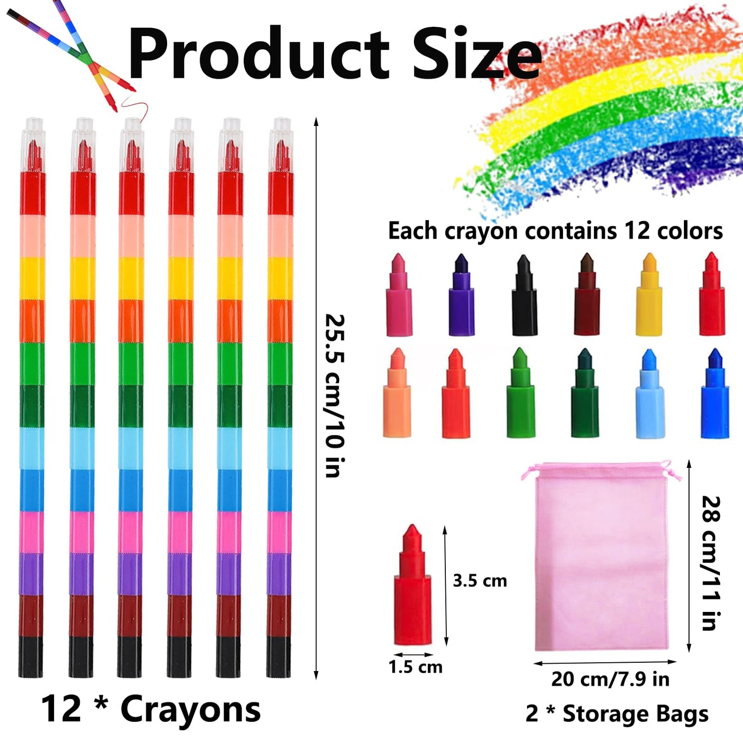 ailixinda 12-Piece Stacking Crayons – Buildable Rainbow Colors for Kids