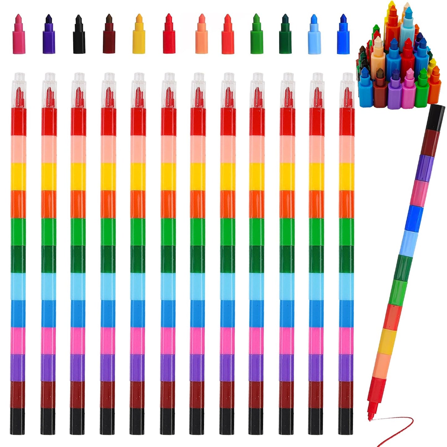 ailixinda 12-Piece Stacking Crayons – Buildable Rainbow Colors for Kids