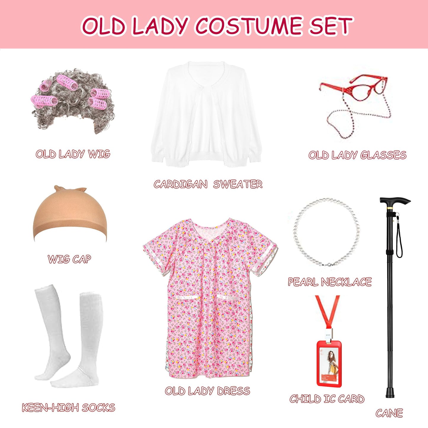 Aimeiar Kids 100 Days of School Costume for Girls – Granny Grandma Wig & Cardigan Set for Halloween