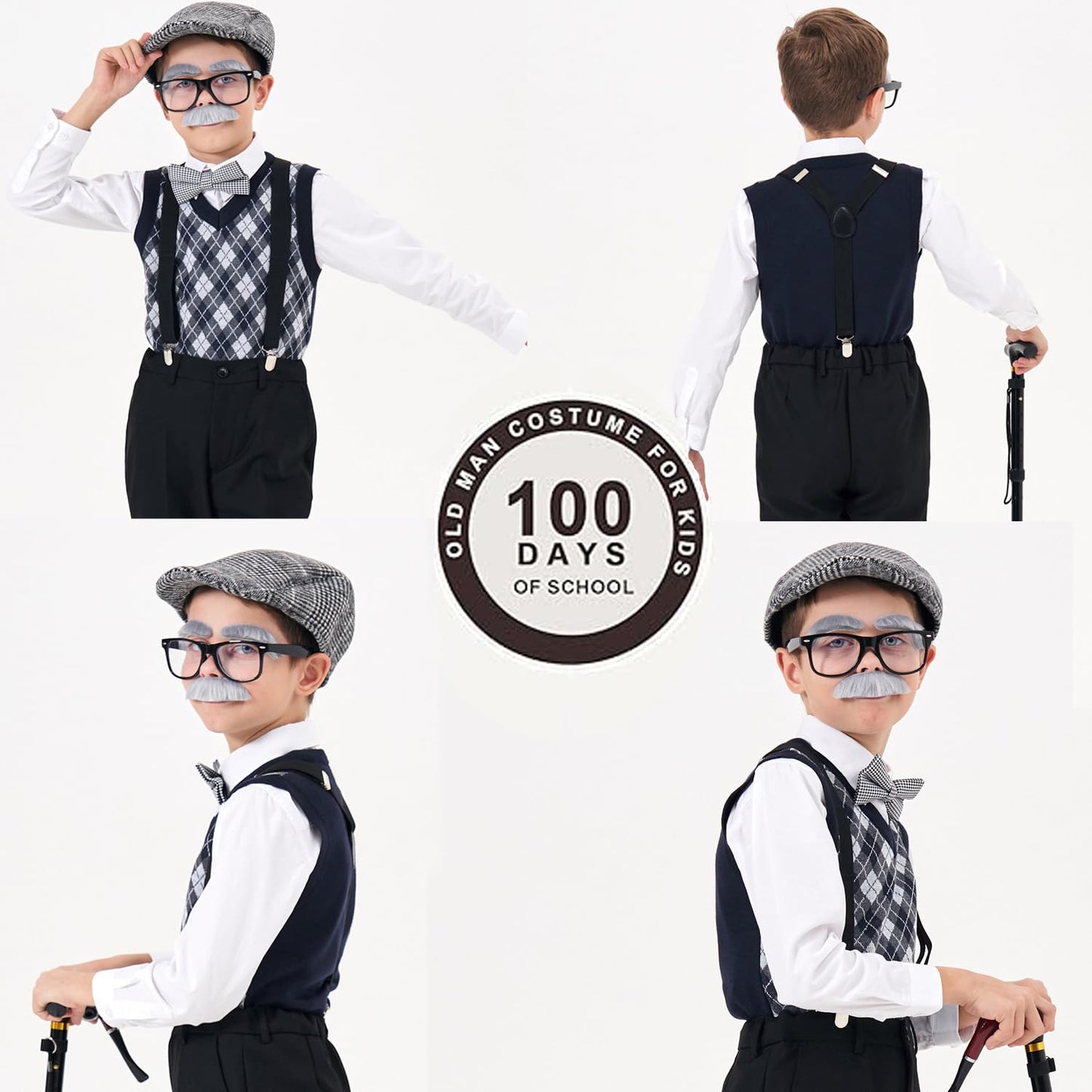 Aimeiar Kids Old Man Costume Kit for 100th Day of School – Grandpa Vest Set for Boys