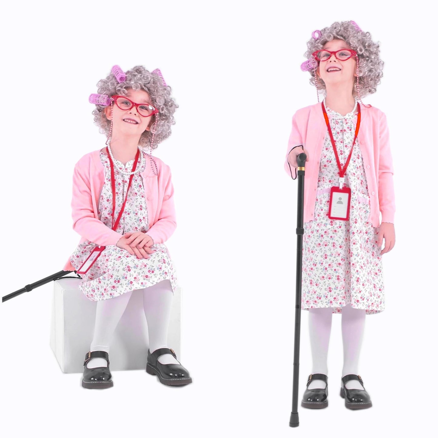 Aimeiar 100 Days of School Old Lady Costume Set for Girls – 11-Piece Kit