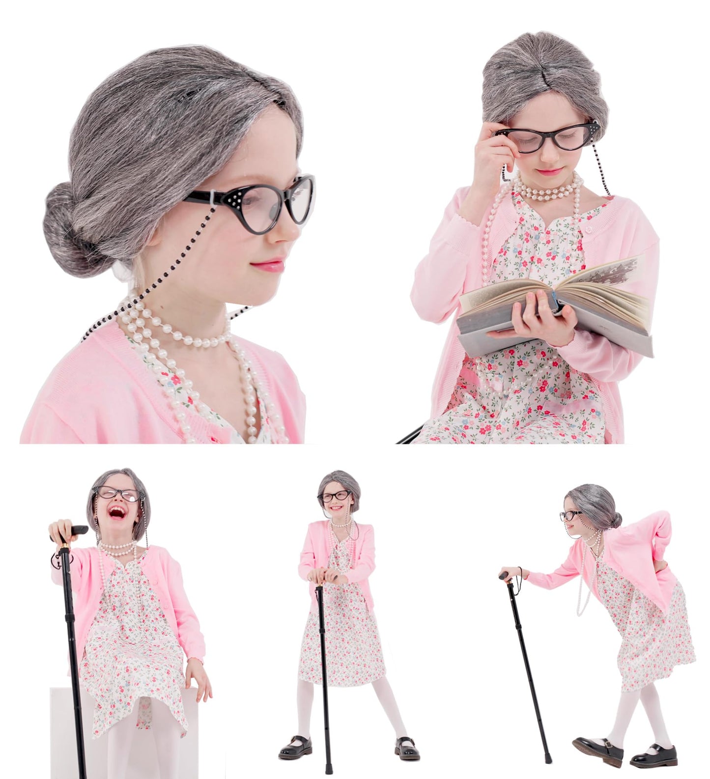Aimeiar 100 Days of School Old Lady Costume Kit for Girls | 100th Day Dress-Up Outfit
