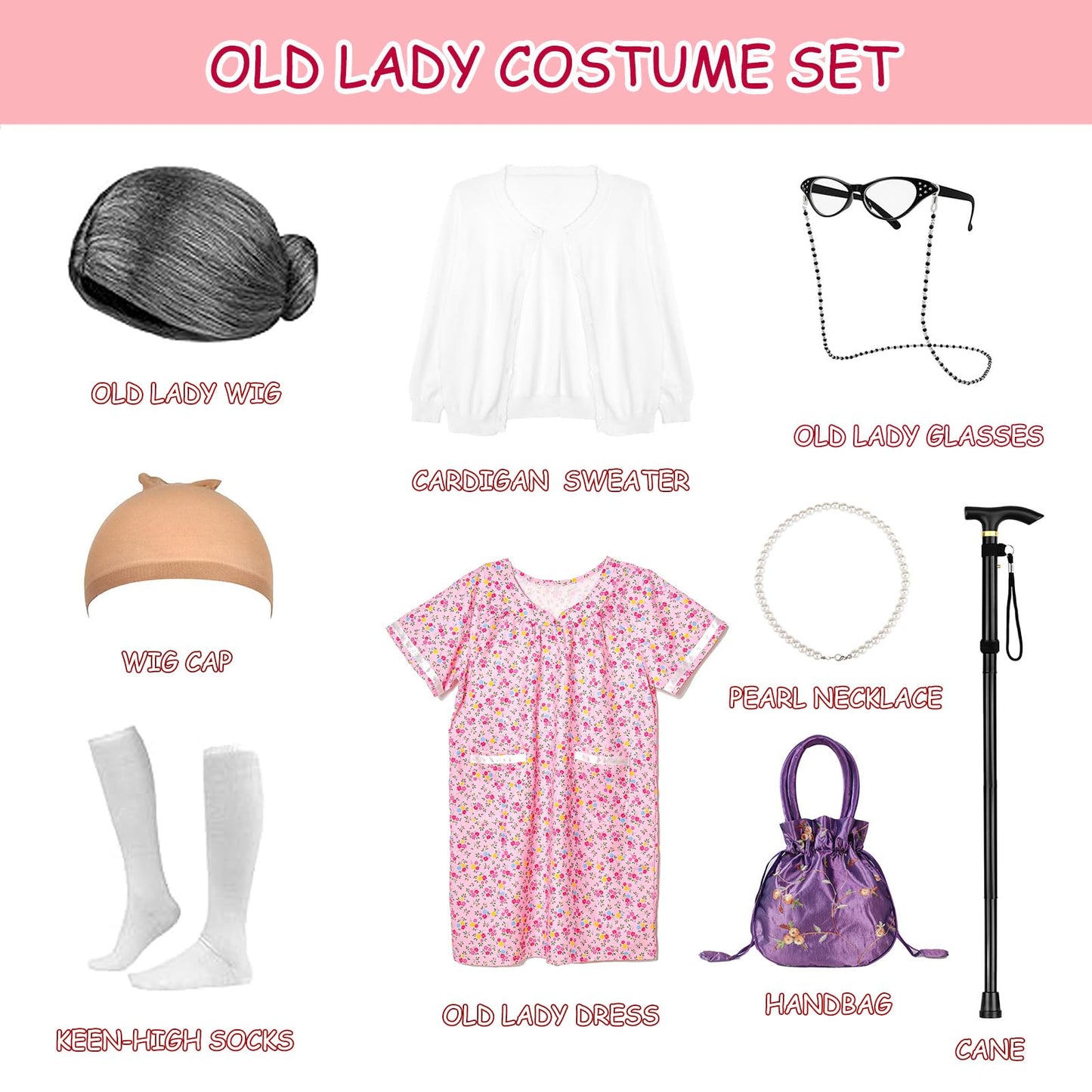 Aimeiar Kids 100 Days of School Costume – Old Lady Granny Set