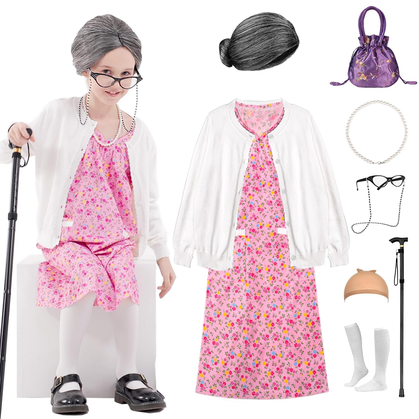 Aimeiar Kids 100 Days of School Costume – Old Lady Granny Set
