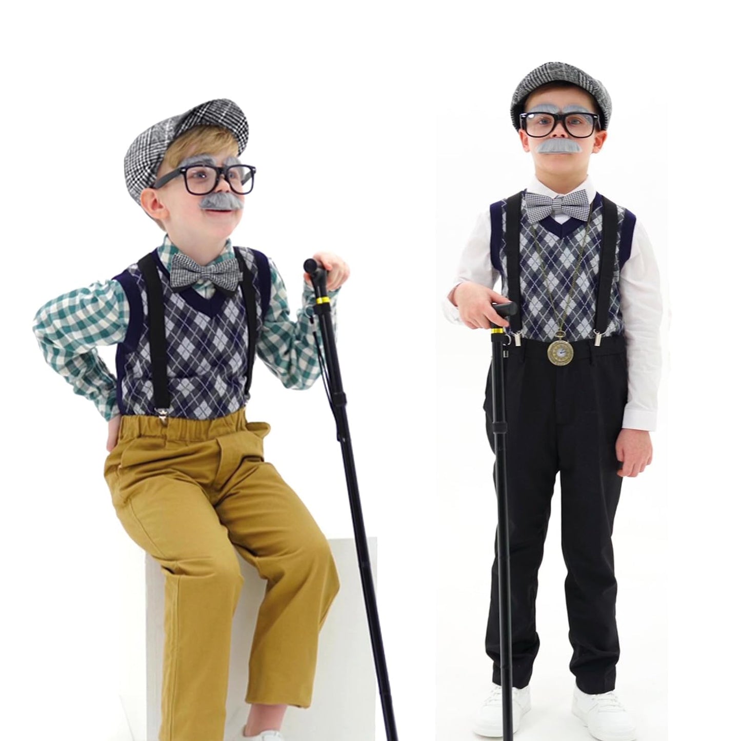 Aimeiar Kids Old Man Costume Set for 100th Day of School – Vest & Accessories