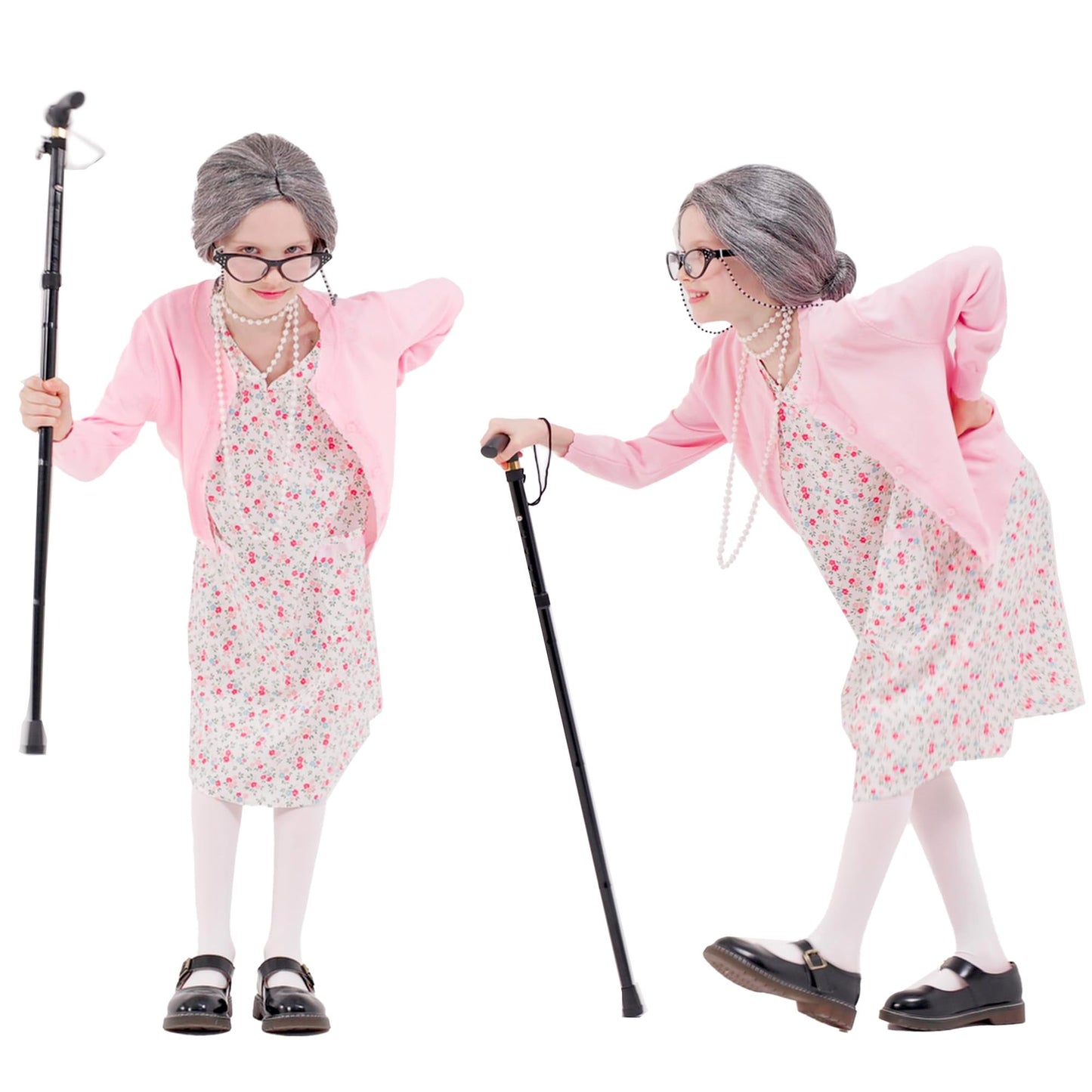Aimeiar 100 Days of School Old Lady Costume Kit for Girls | 100th Day Dress-Up Outfit