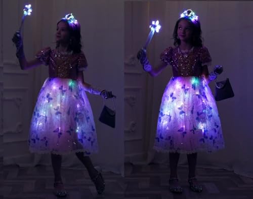 Aimeiar Princess Dresses for Girls | Light-Up Costume with Crown, Wand & Accessories (Ages 2-10)