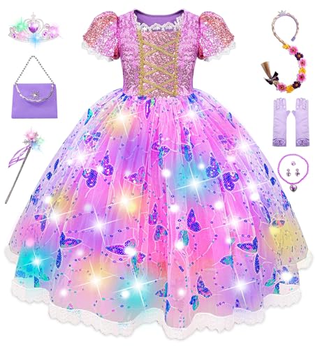 Aimeiar Princess Dresses for Girls | Light-Up Costume with Crown, Wand & Accessories (Ages 2-10)