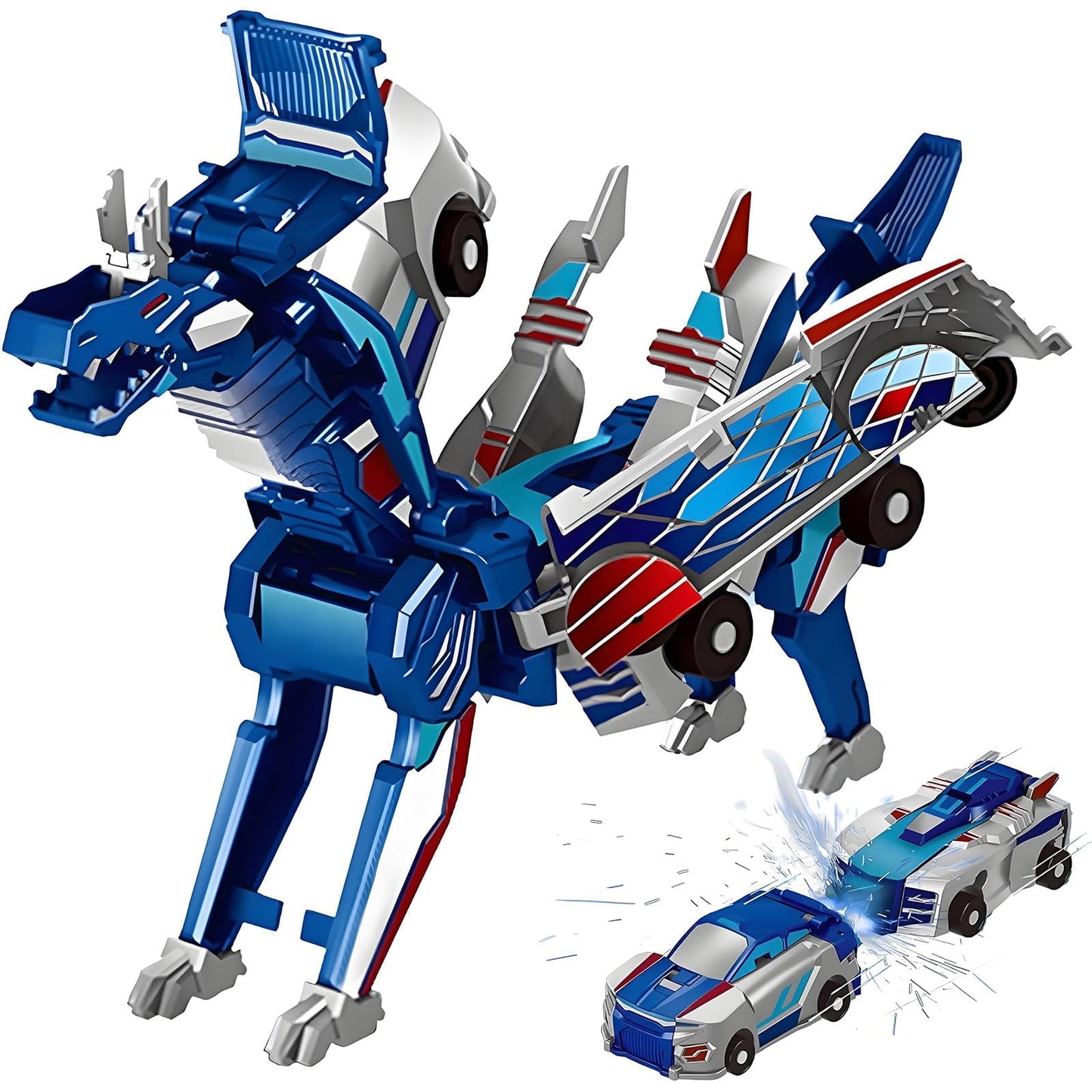 Aimery Collision Transforming Dinosaur Car Toy – 2-in-1 Magnetic Cars Convert into Dragon Dino Robot for Kids