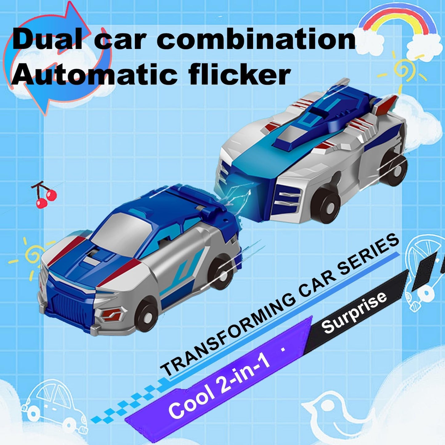 Aimery Collision Transforming Dinosaur Car Toy – 2-in-1 Magnetic Cars Convert into Dragon Dino Robot for Kids