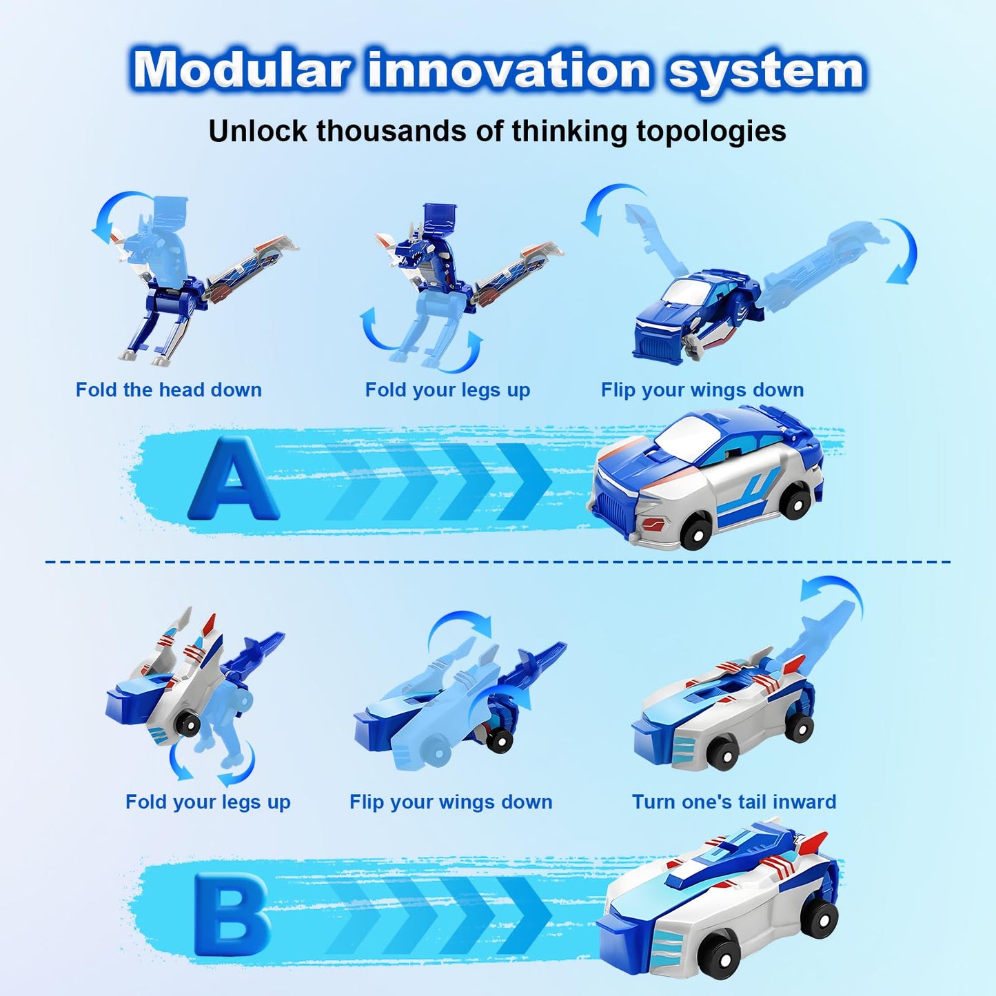 Aimery Collision Transforming Dinosaur Car Toy – 2 Magnetic Cars to Dino Robot (Gold Blue)