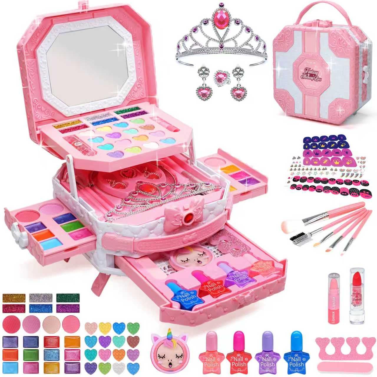 Aimidola 68-Piece Kids Makeup Kit for Girls 3-12 – Non-Toxic, Washable Play Set