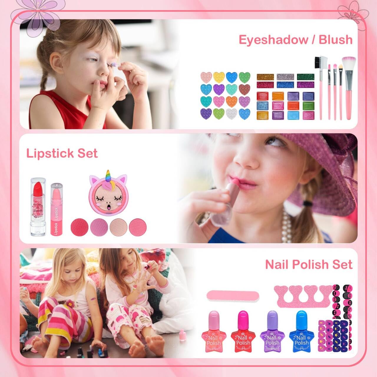 Aimidola 68-Piece Kids Makeup Kit for Girls 3-12 – Non-Toxic, Washable Play Set