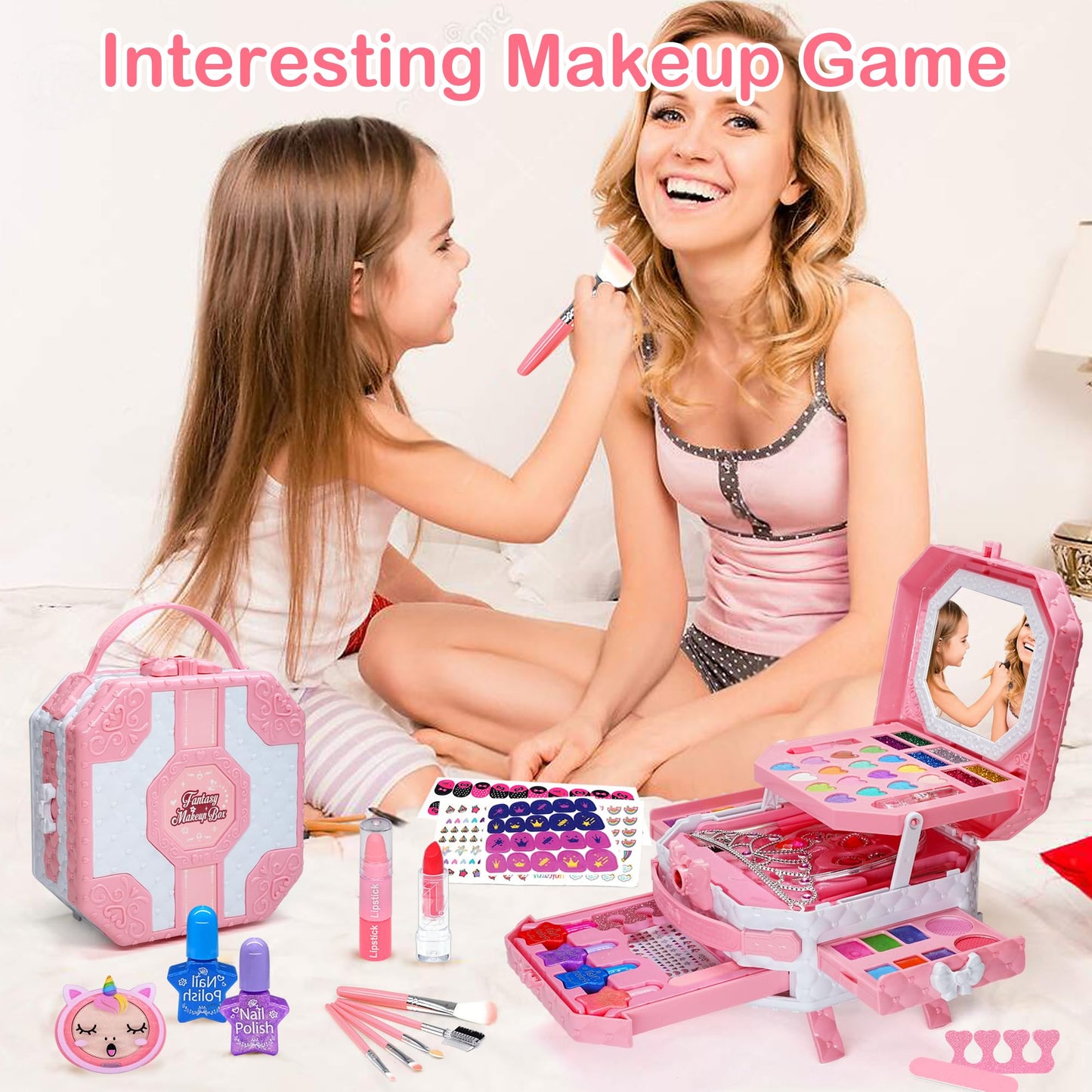 Aimidola 68-Piece Kids Makeup Kit for Girls 3-12 – Non-Toxic, Washable Play Set