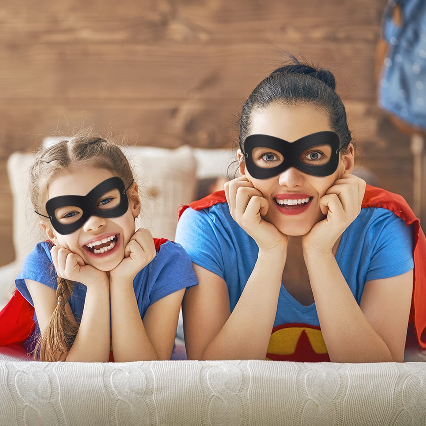 AIMIKE 2-Pack Black Felt Superhero Masks | Adjustable Half Masks for Kids & Adults