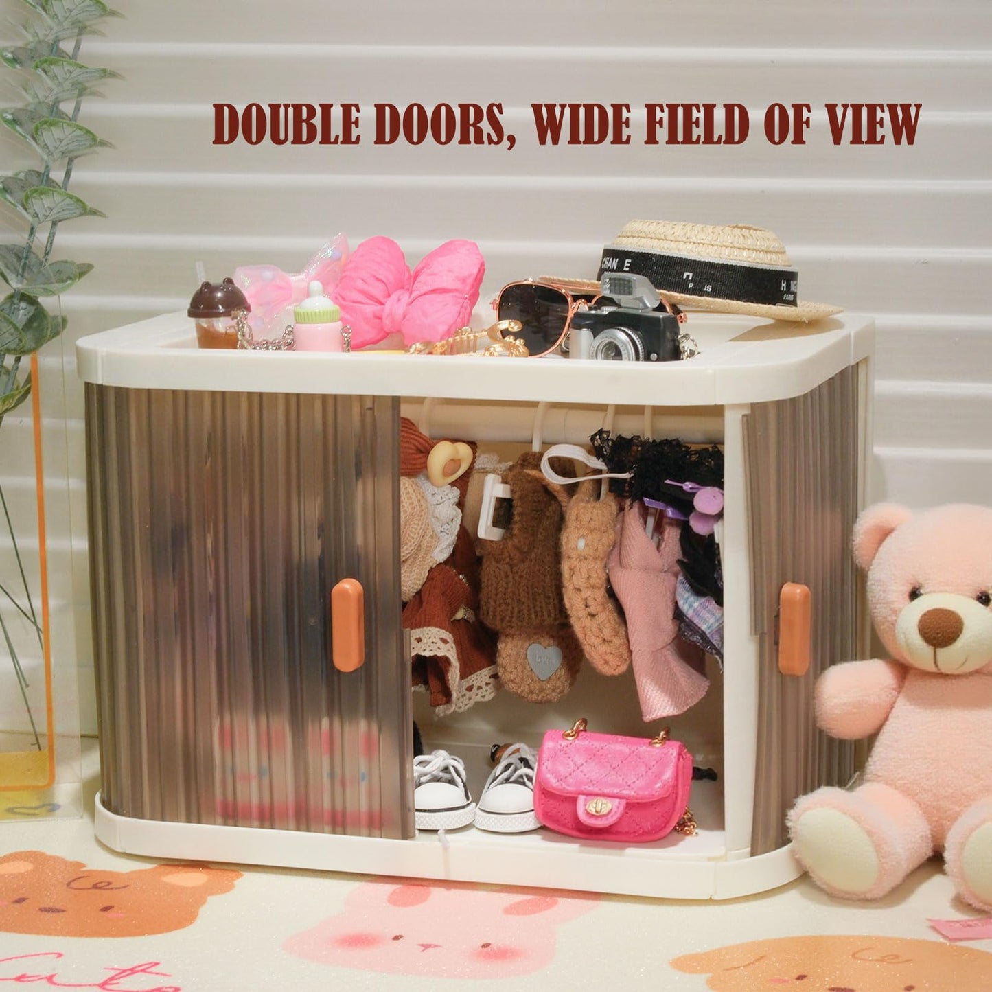 aimpiwt Foldable Doll Wardrobe with 10 Hangers & Removable Rod – Stackable Storage