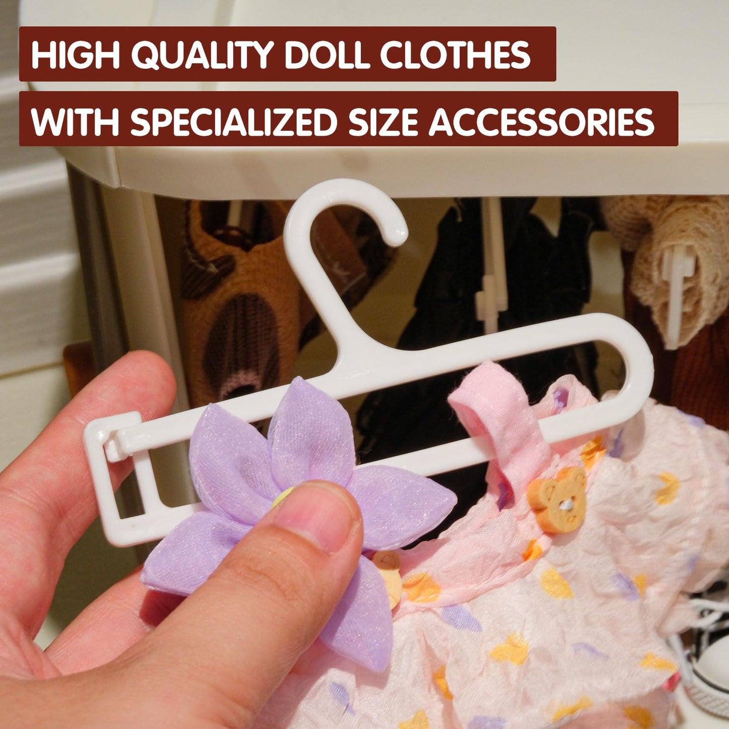 aimpiwt Foldable Doll Wardrobe with 10 Hangers & Removable Rod – Stackable Storage