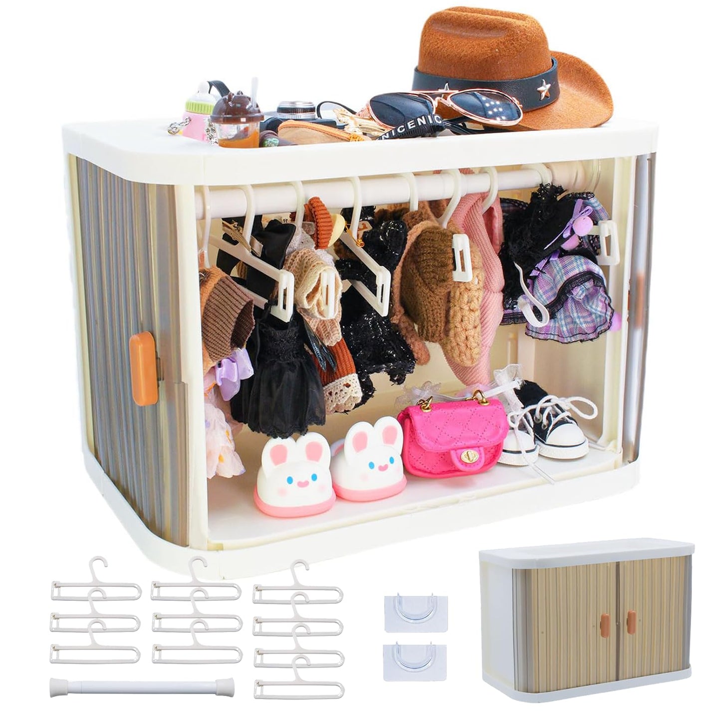aimpiwt Foldable Doll Wardrobe with 10 Hangers & Removable Rod – Stackable Storage