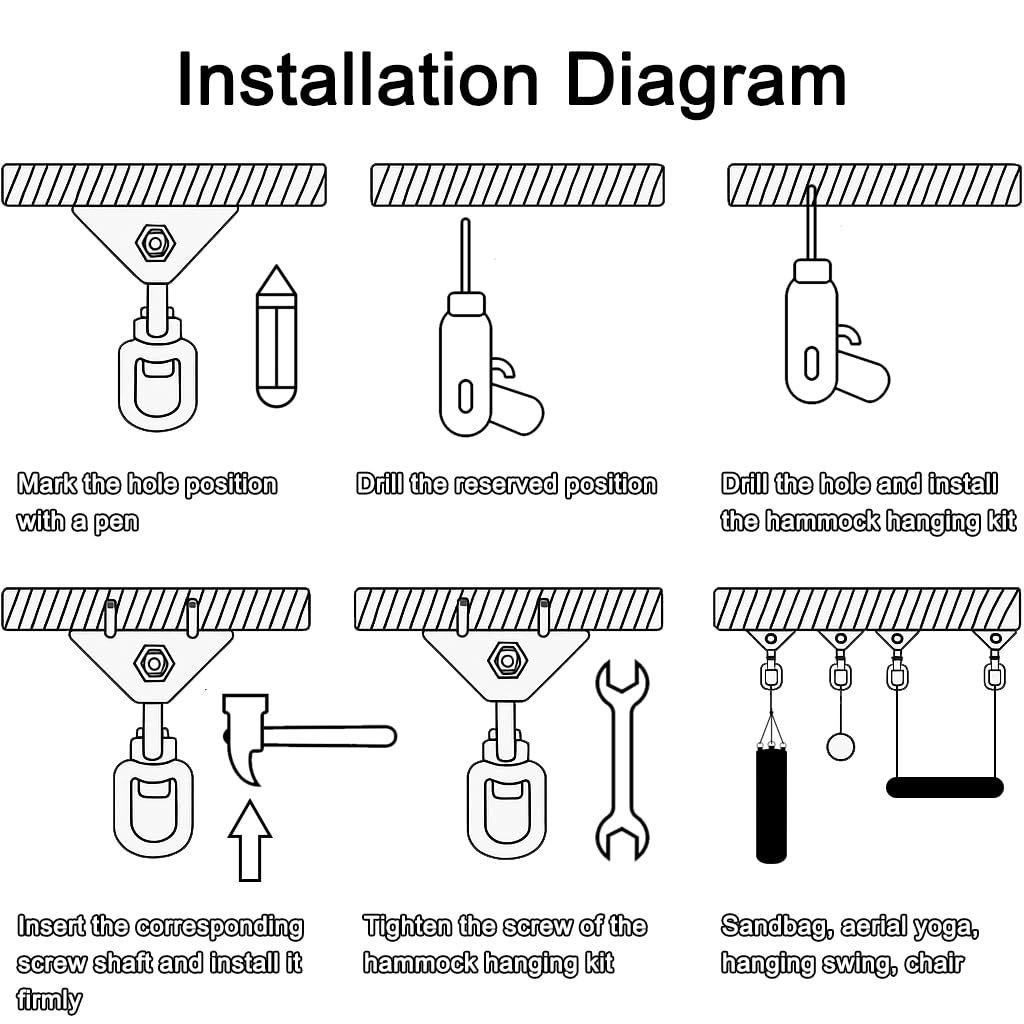 AINIKEY Heavy Duty Hammock Hanging Kit – 1200 lb, 360° Rotating Hooks, Pack of 2