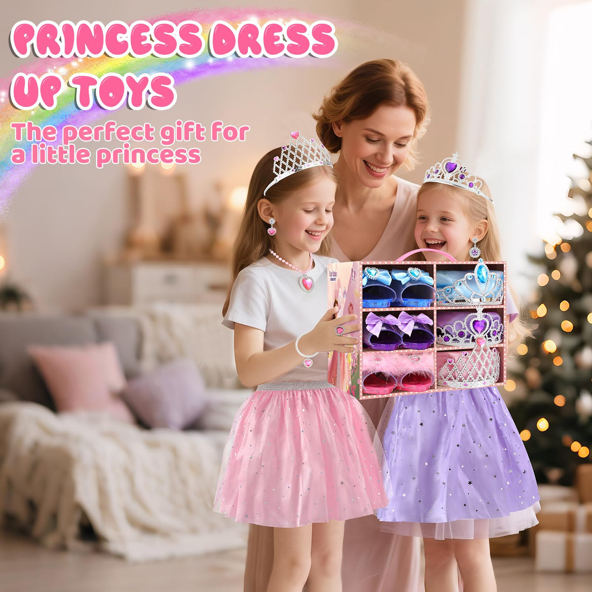 AINIOKA Princess Dress Up Kit for Girls 4-6 | Complete Playset with Shoes, Crowns, Wands & Jewelry