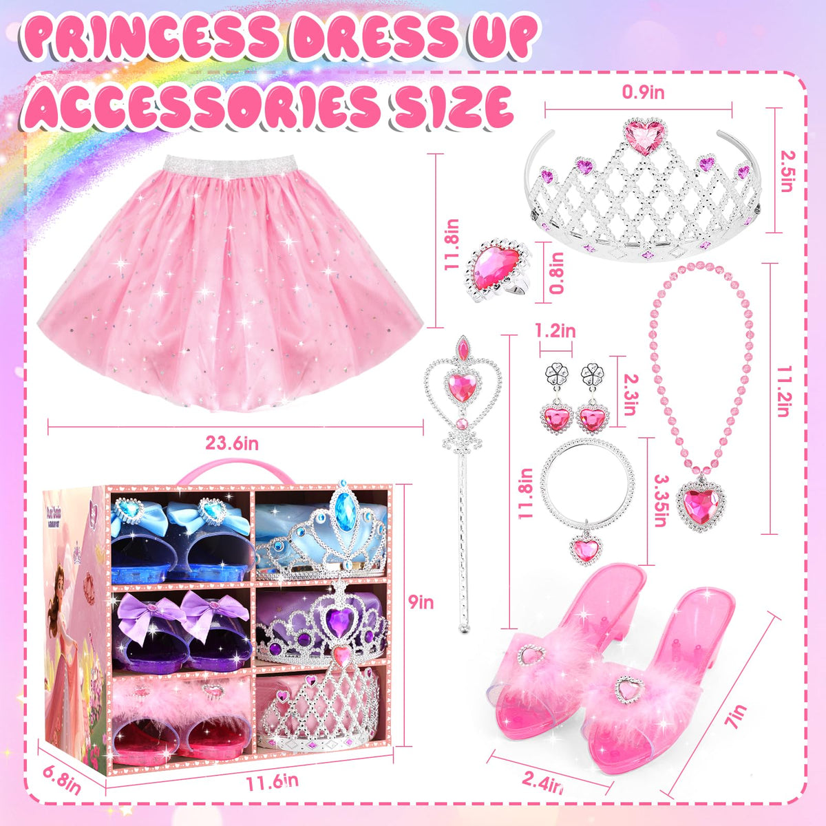 AINIOKA Princess Dress Up Kit for Girls 4-6 | Complete Playset with Shoes, Crowns, Wands & Jewelry