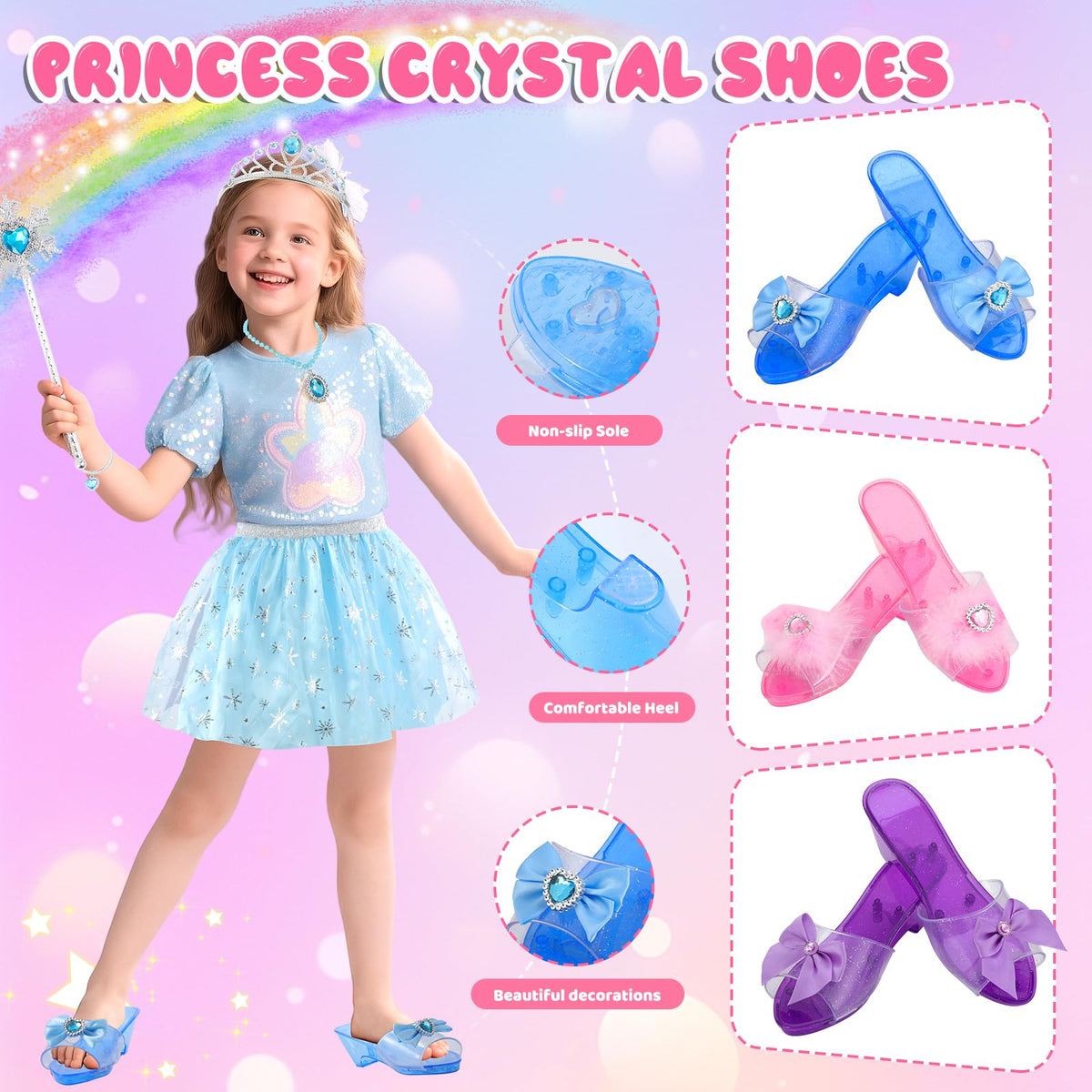 AINIOKA Princess Dress Up Kit for Girls 4-6 | Complete Playset with Shoes, Crowns, Wands & Jewelry