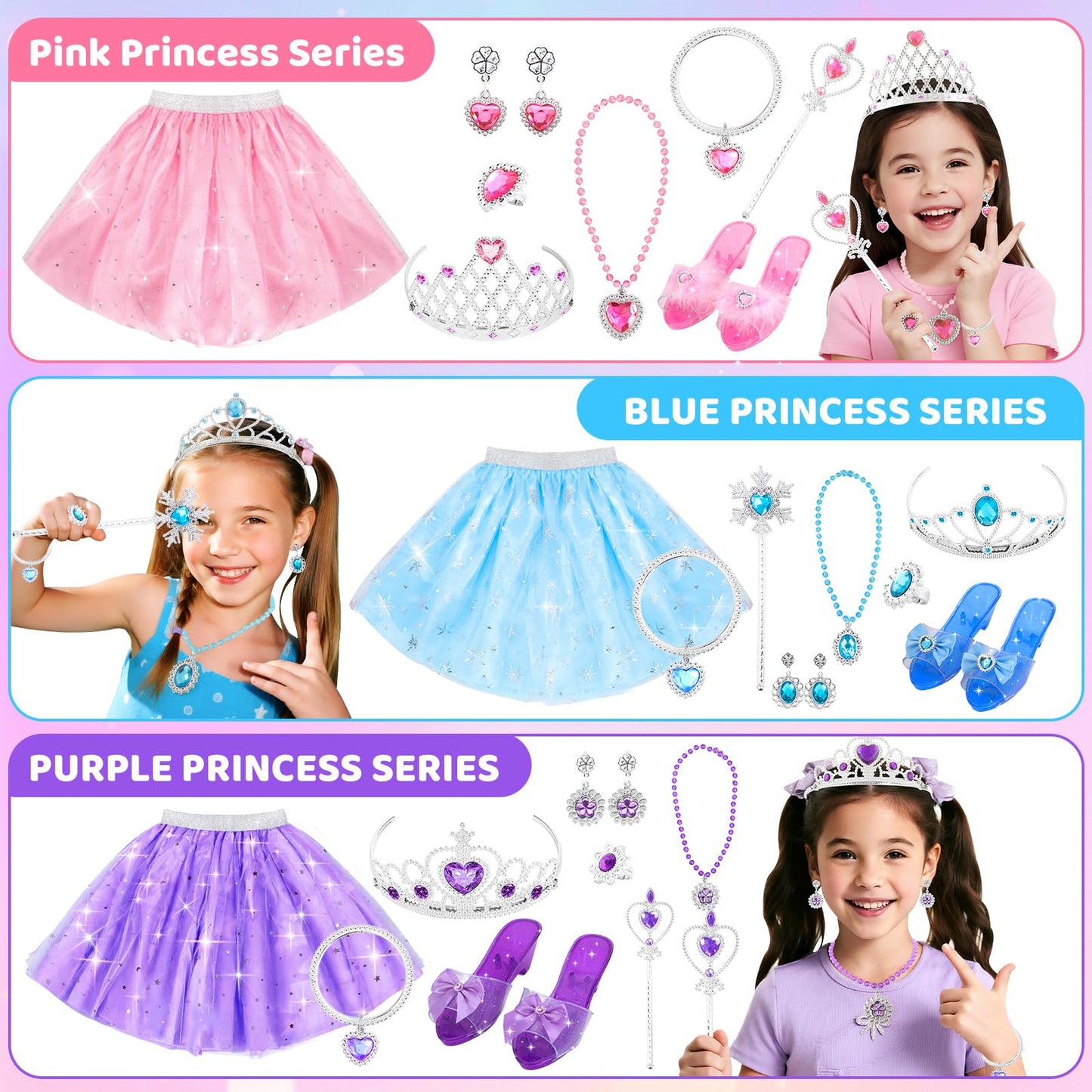 AINIOKA Princess Dress Up Kit for Girls 4-6 | Complete Playset with Shoes, Crowns, Wands & Jewelry