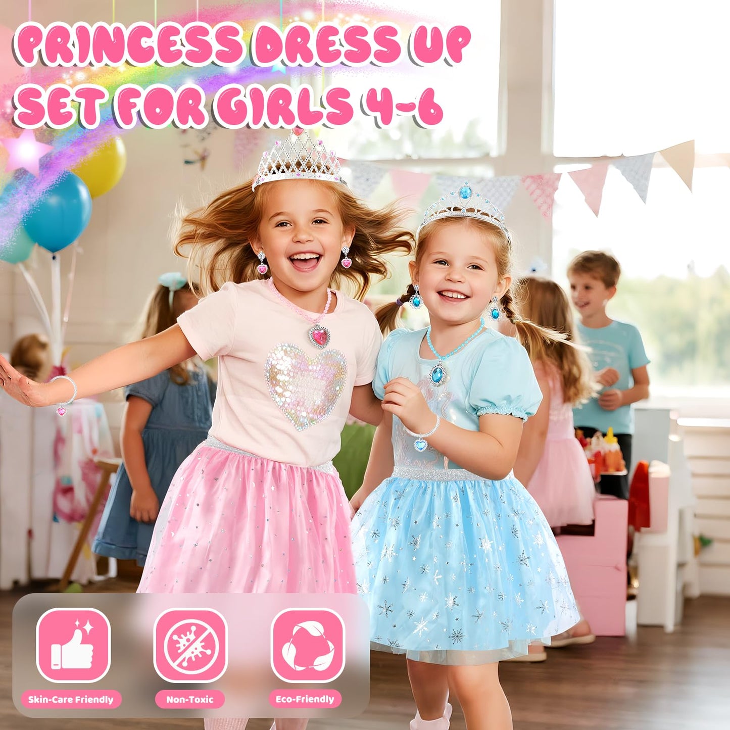 AINIOKA Princess Dress Up Kit for Girls 4-6 | Complete Playset with Shoes, Crowns, Wands & Jewelry