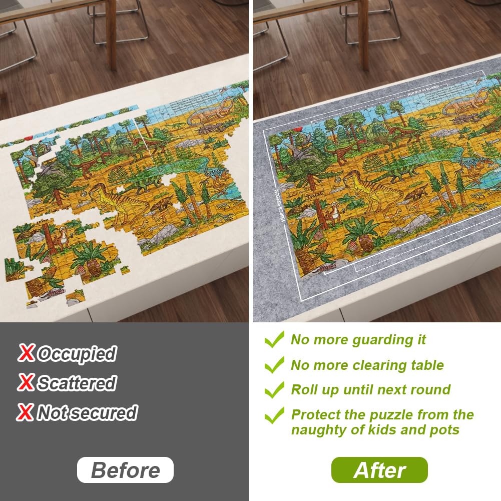 Ainiv Jigsaw Puzzle Mat Roll Up – 1500 Pieces, 46 x 26 in Gray Felt Puzzle Saver with Travel Bag