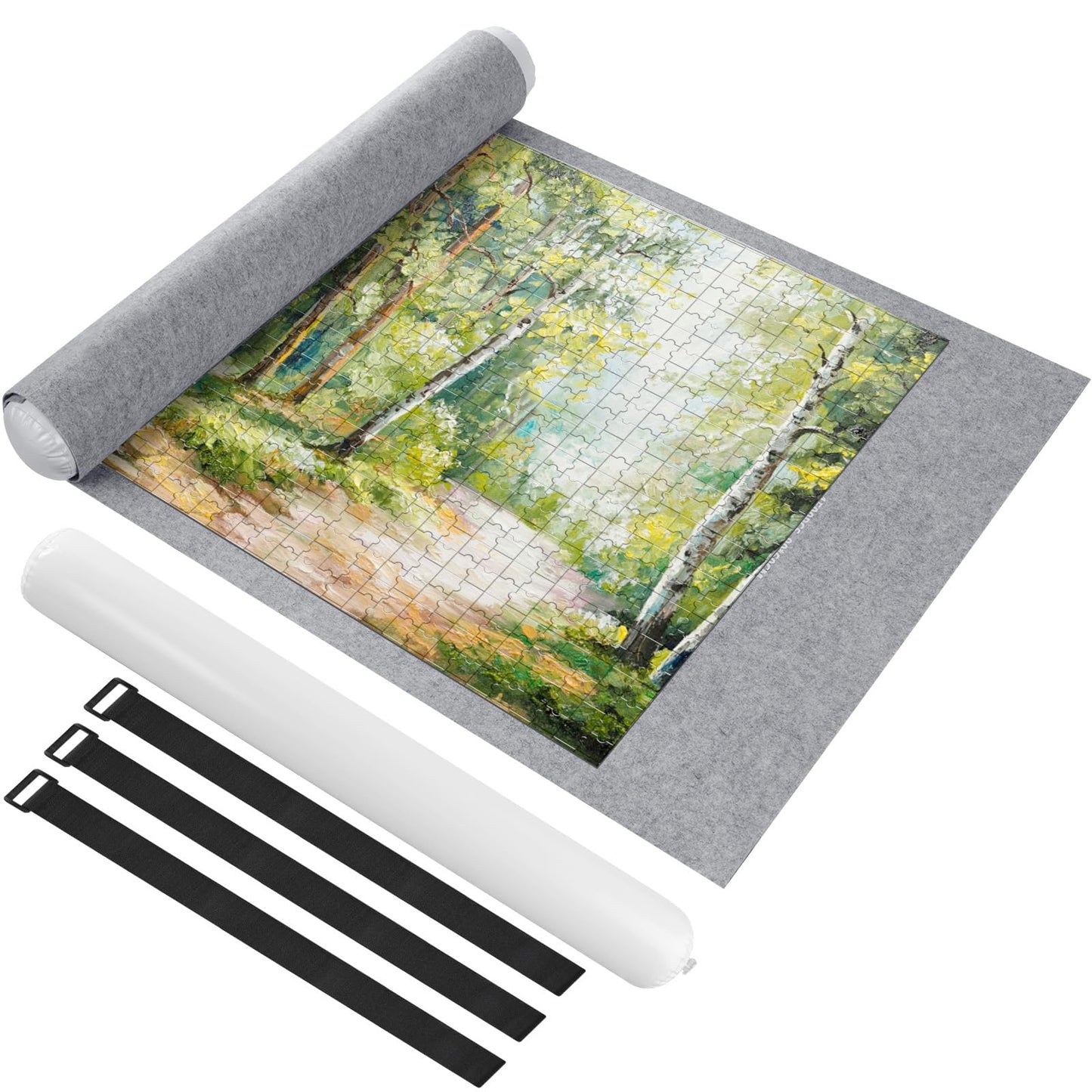 Ainiv Jigsaw Puzzle Mat Roll Up – 1500 Pieces, 46 x 26 in Gray Felt Puzzle Saver with Travel Bag