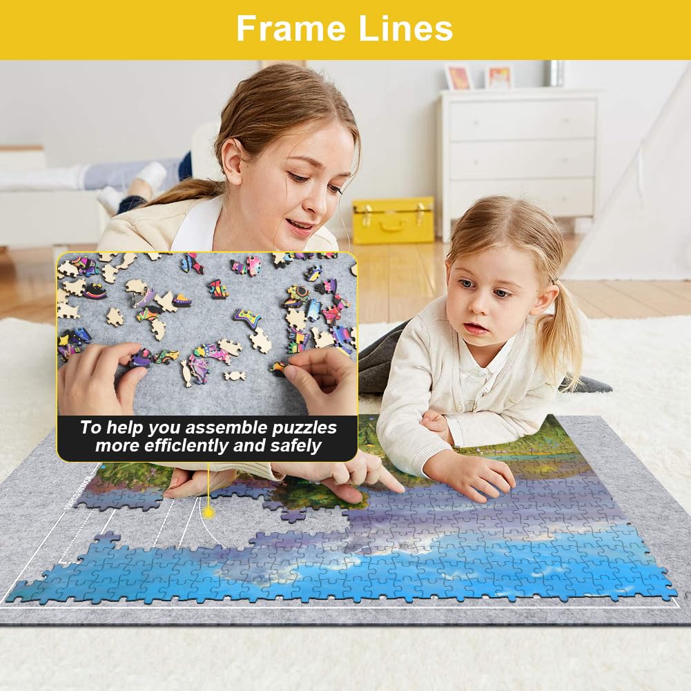 Ainiv Jigsaw Puzzle Mat Roll Up – 1500 Pieces, 46 x 26 in Gray Felt Puzzle Saver with Travel Bag