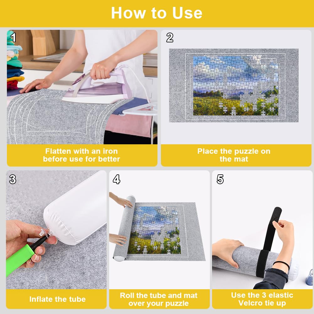 Ainiv Jigsaw Puzzle Mat Roll Up – 1500 Pieces, 46 x 26 in Gray Felt Puzzle Saver with Travel Bag