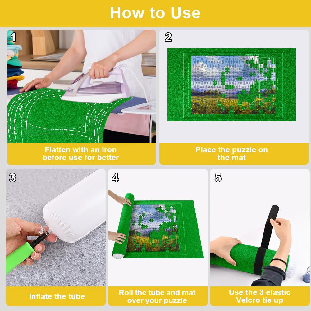 Ainiv Jigsaw Puzzle Mat Roll Up 1500 Pieces | 46 x 26in Portable Felt Puzzle Saver with Travel Storage Bag