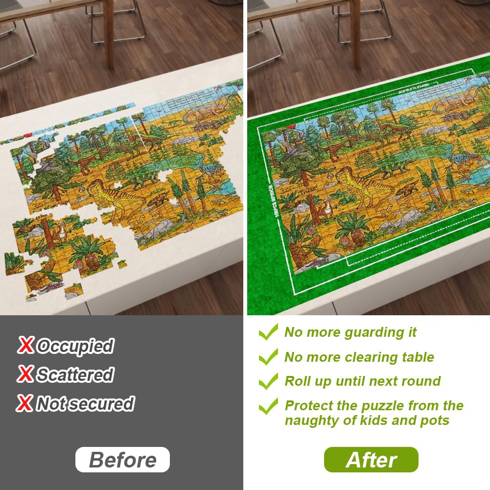 Ainiv Jigsaw Puzzle Mat Roll Up 1500 Pieces | 46 x 26in Portable Felt Puzzle Saver with Travel Storage Bag