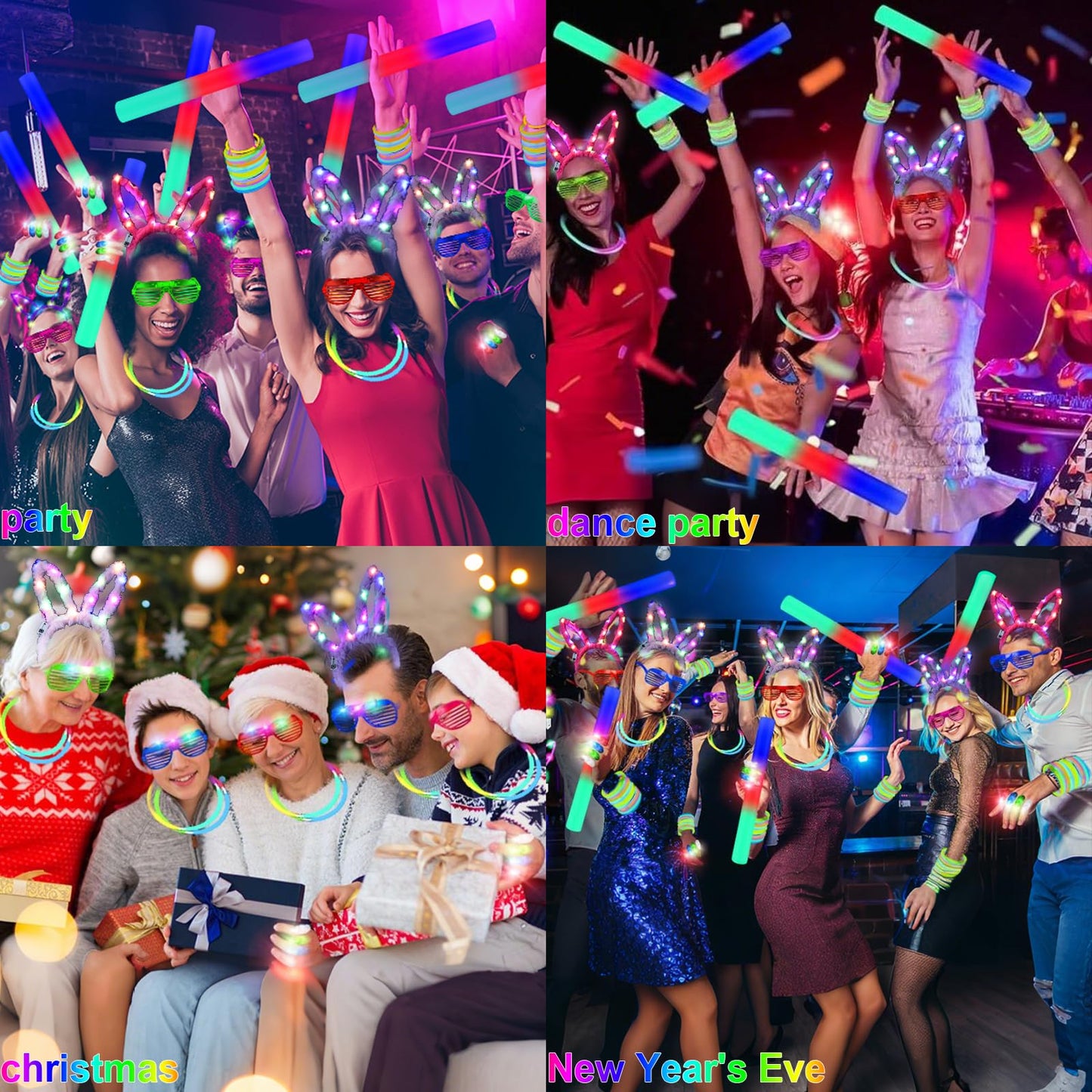 AioAuiy 186 PCS Glow in the Dark Party Set — Neon Sticks, Wands, LED Glasses & More