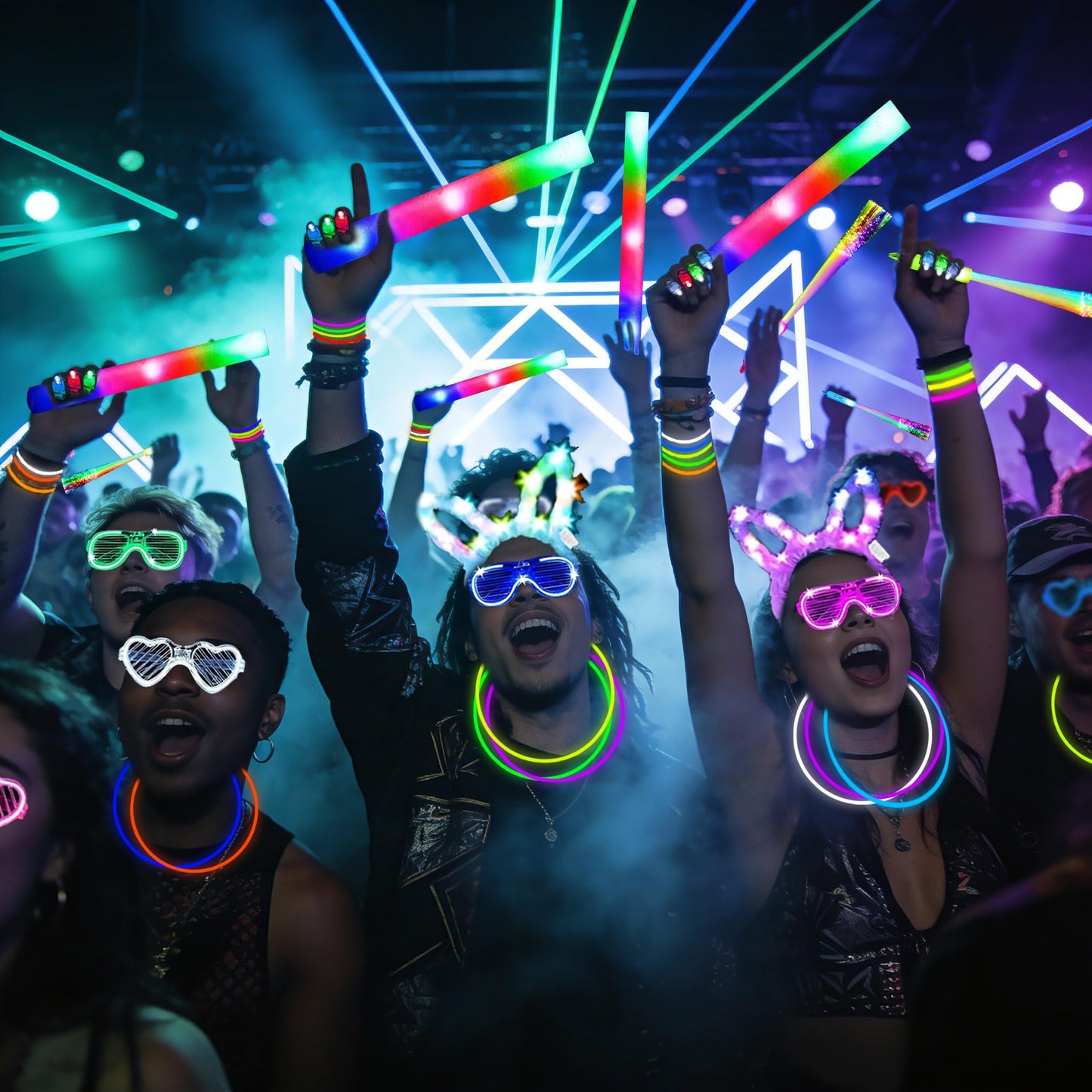 AioAuiy 186 PCS Glow in the Dark Party Set — Neon Sticks, Wands, LED Glasses & More