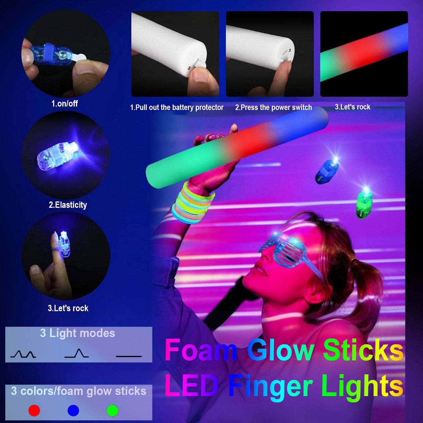 AioAuiy 186 PCS Glow in the Dark Party Set — Neon Sticks, Wands, LED Glasses & More
