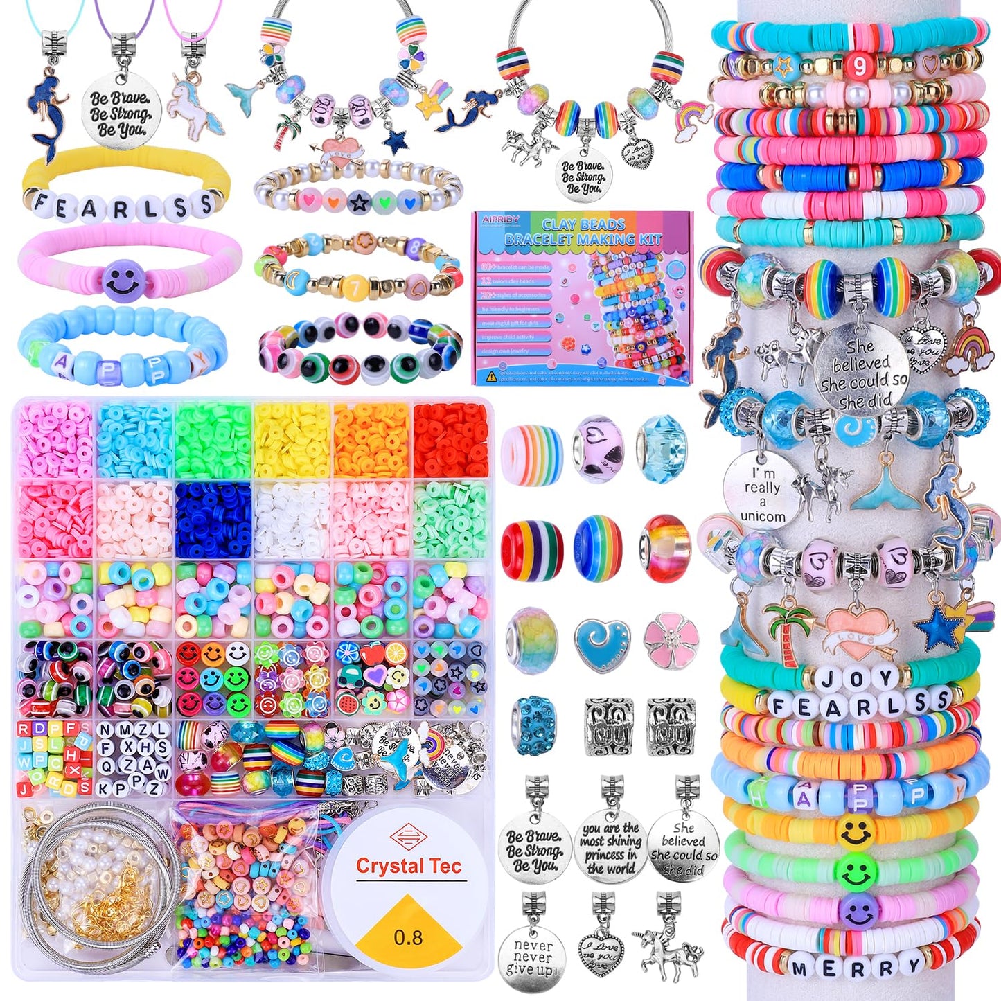 AIPRIDY 3600 Pcs Girls Bracelet Kit – Unicorn & Mermaid Jewelry DIY Craft for Ages 4-12