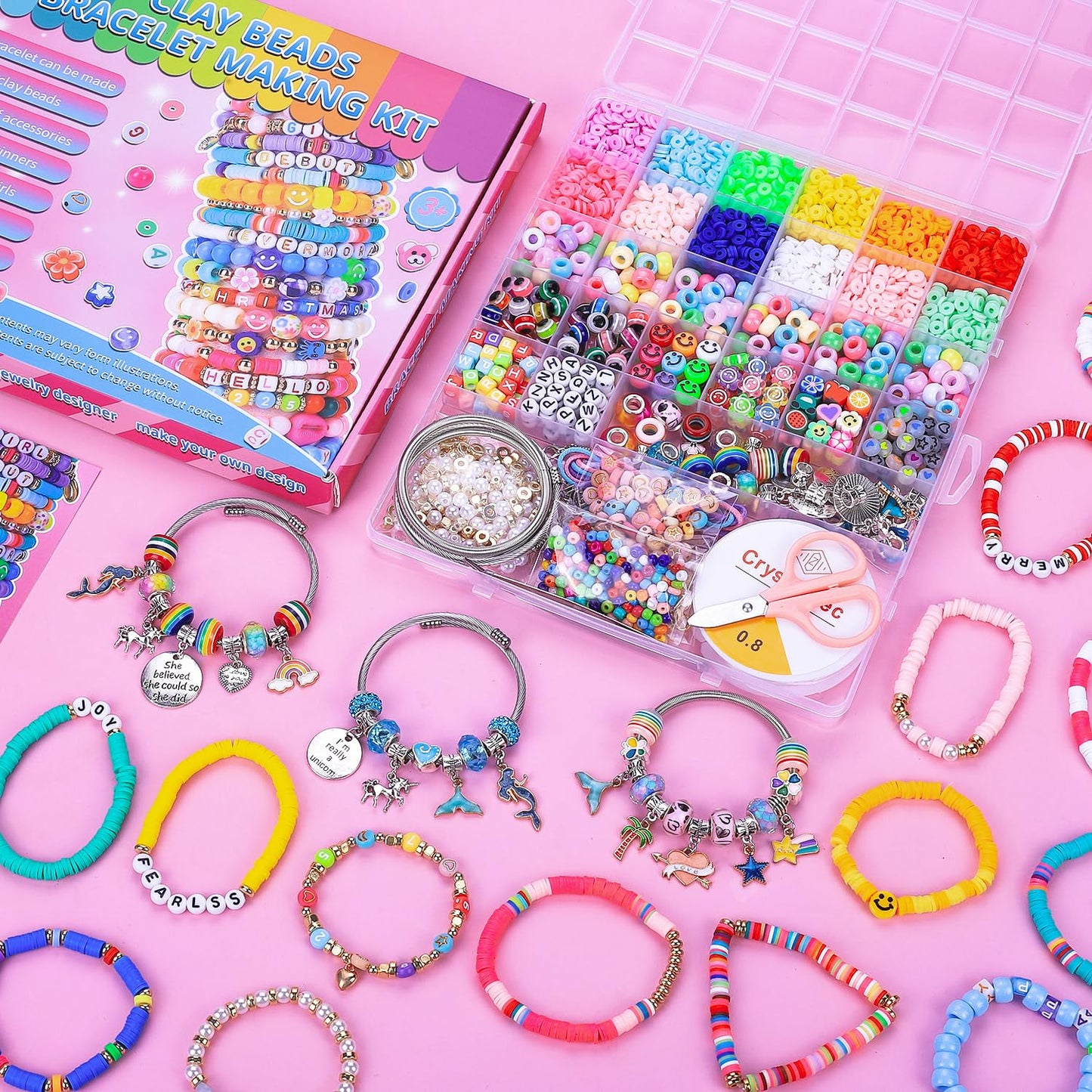 AIPRIDY 3600 Pcs Girls Bracelet Kit – Unicorn & Mermaid Jewelry DIY Craft for Ages 4-12
