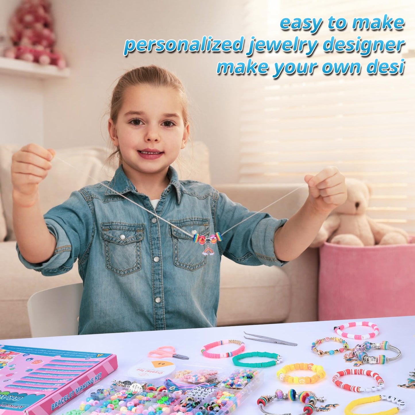 AIPRIDY 3600 Pcs Bracelet Making Kit for Girls – Unicorn & Mermaid Beading (Aqua)