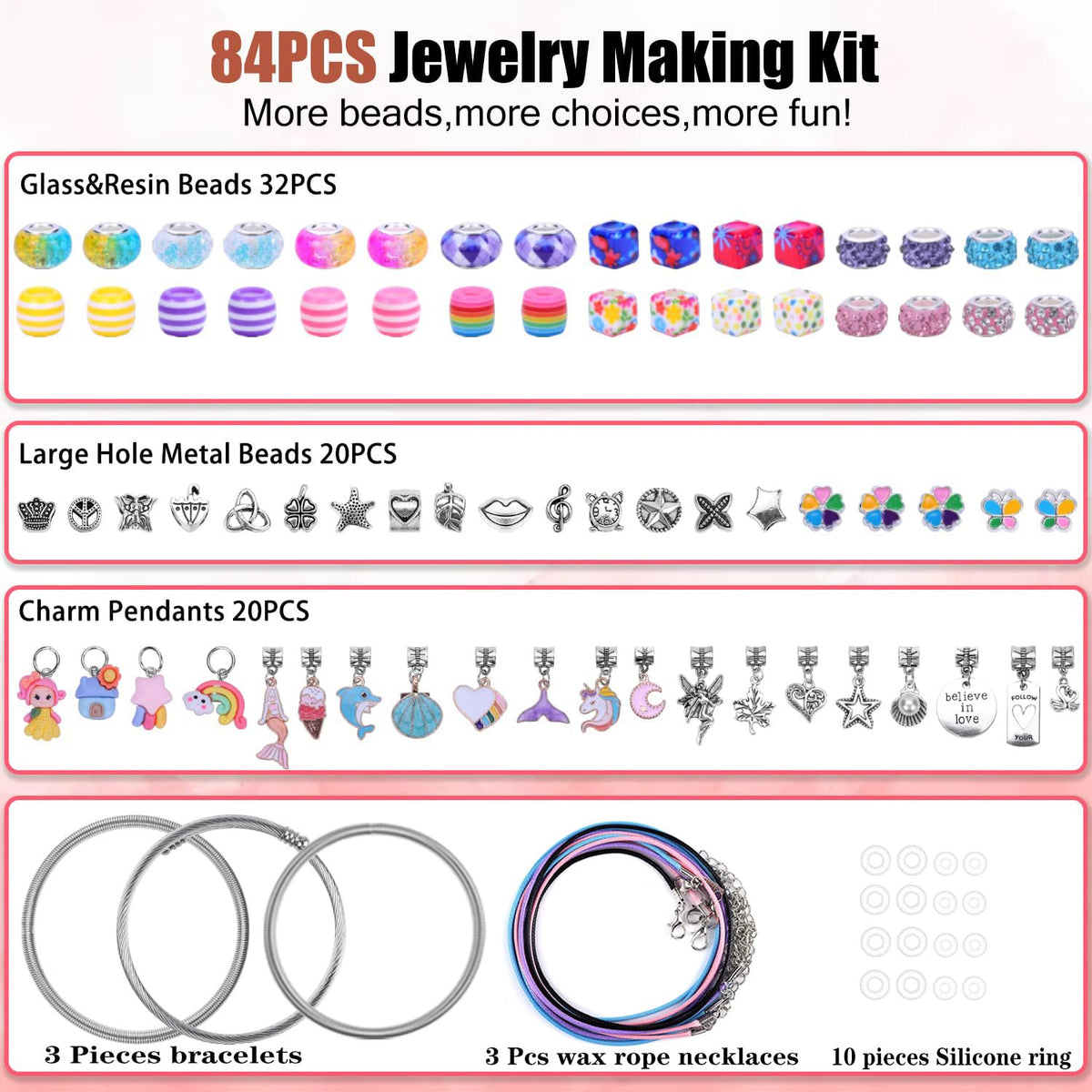 AIPRIDY Charm Bracelet Making Kit – Unicorn & Mermaid Jewelry Set (84 Pieces)