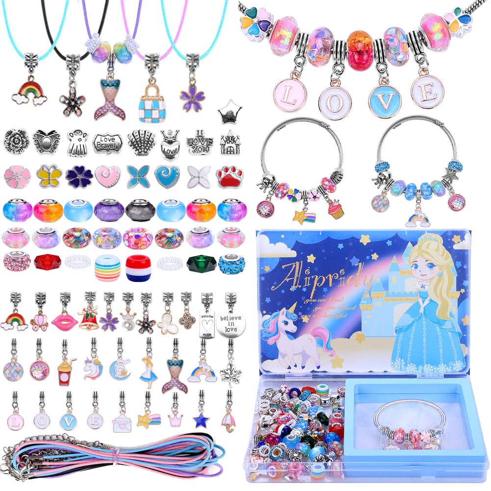 AIPRIDY Charm Bracelet Making Kit – Unicorn Mermaid Crafts, 104 Pieces, Gifts for Girls 5-12