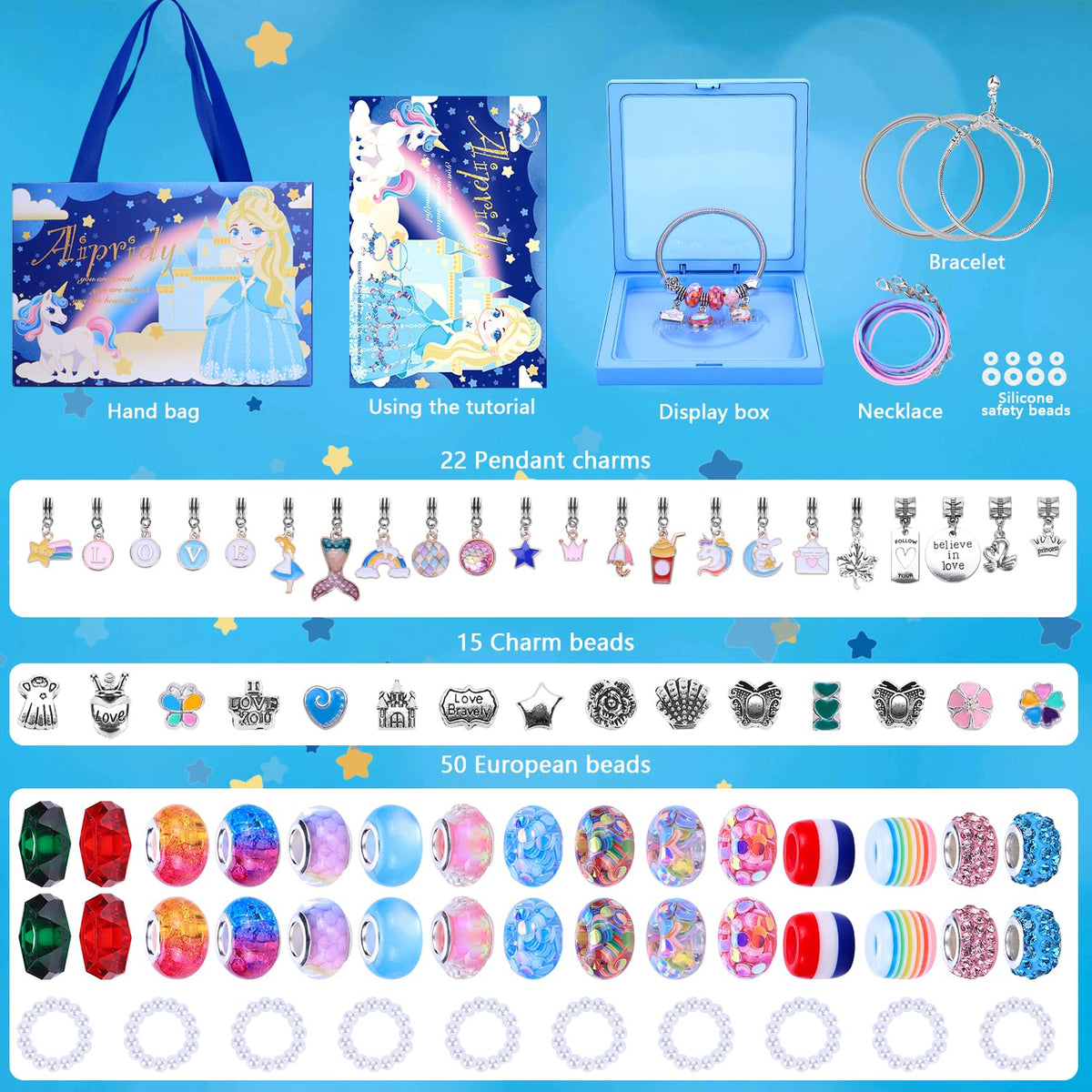 AIPRIDY Charm Bracelet Making Kit – Unicorn Mermaid Crafts, 104 Pieces, Gifts for Girls 5-12