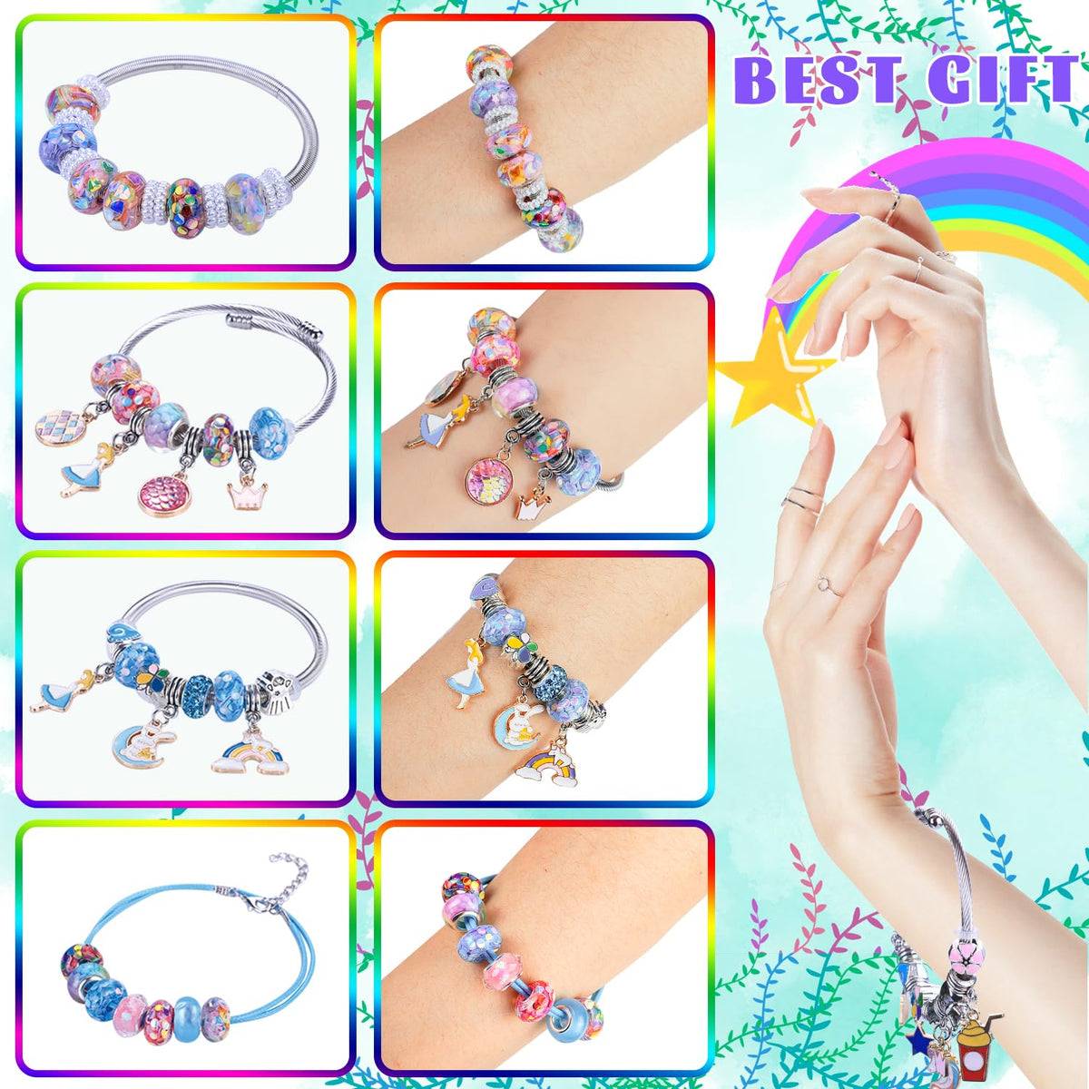 AIPRIDY Charm Bracelet Making Kit – Unicorn Mermaid Crafts, 104 Pieces, Gifts for Girls 5-12